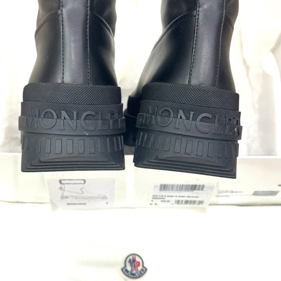 MONCLER Moscova faux fur-trimmed leather ankle boots booties Size 8 NEW - Picture 13 of 16